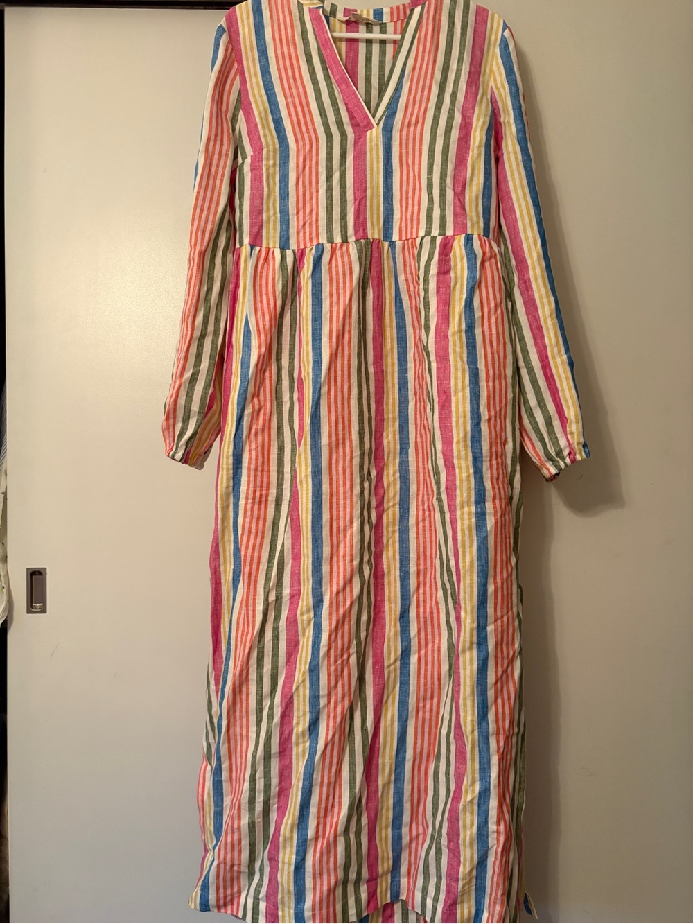 Boden Linen Women’s Multicolor Striped V-Neck Tie-Waist Dress size 10 - Picture 2 of 5